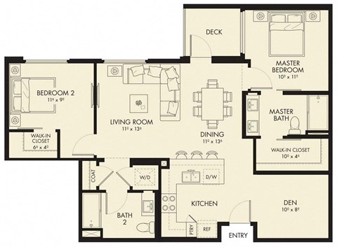 Floor plan for 2 beds, 2 baths, 1063 sqft